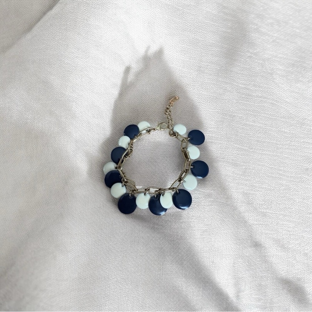 Kate Spade Navy & Cream Circle Charm Bracelet Gold Tone Links - Picture 6 of 6
